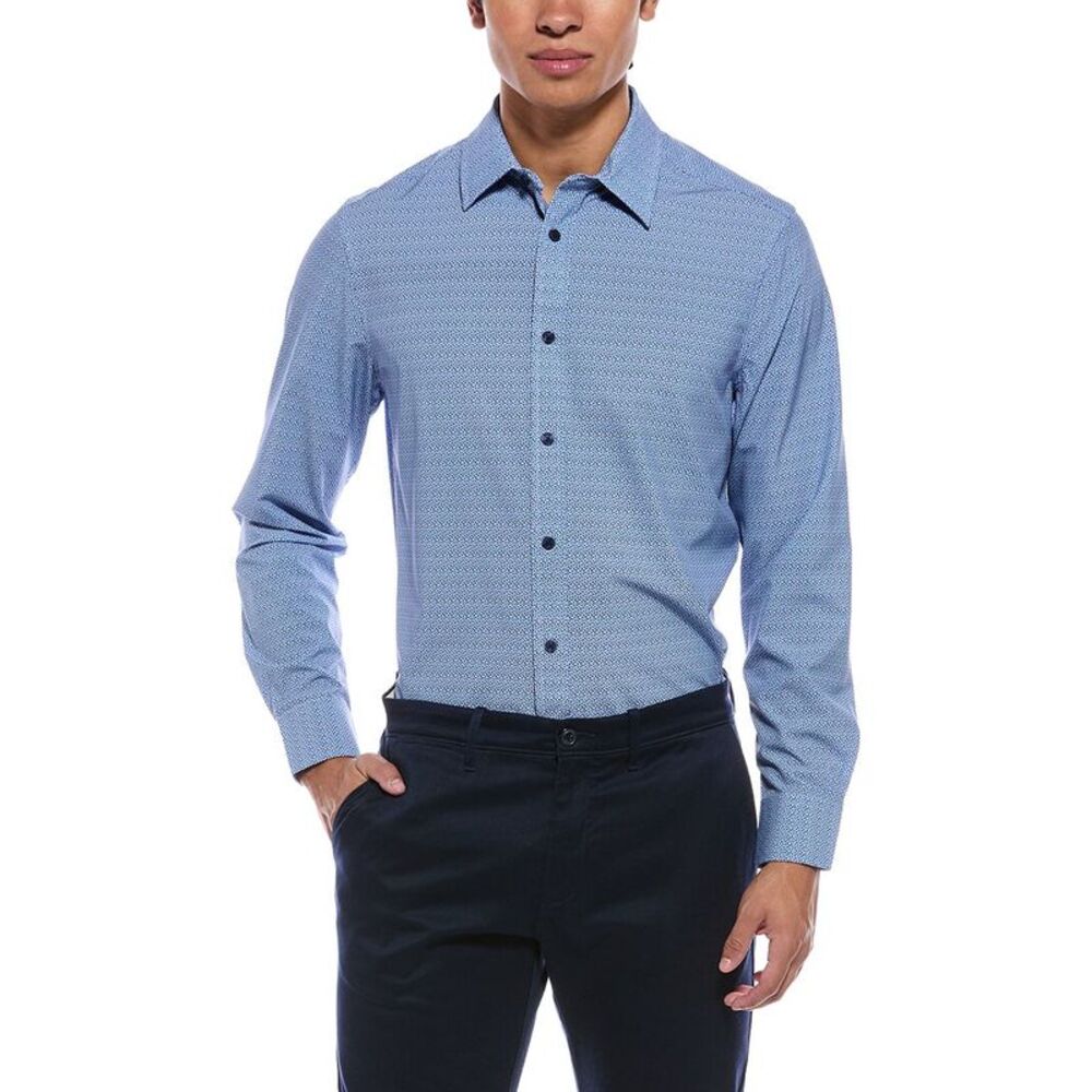 Report Collection Mens 4-Way Printed Woven Sport Shirt, Blue